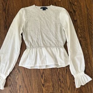 French Connection White Smocked Peplum Sweater